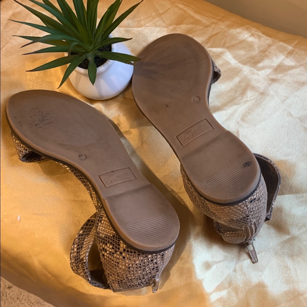 🌹Seychelles • Taupe Snake-Print Ankle Strap Sandals - Picture 10 of 11